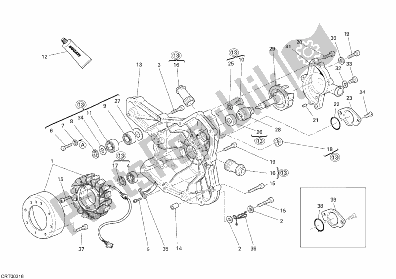 Alle onderdelen voor de Generatorafdekking - Waterpomp van de Ducati Superbike 1098 S Tricolore 2007